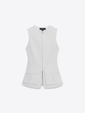 Zara Sleeveless Grey Utility Vest with Front Flap Pockets